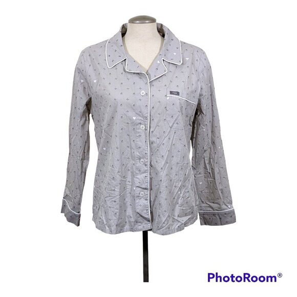 FIGS Womens Pajama Top Medium Gray Long Sleeve EKG Heartbeat Heart Medical Nurse - Picture 1 of 6